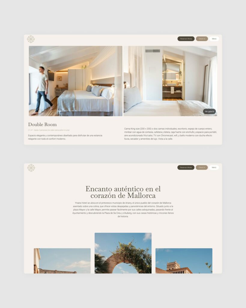 Páginas de habitaciones y entorno de la web de Ynaira